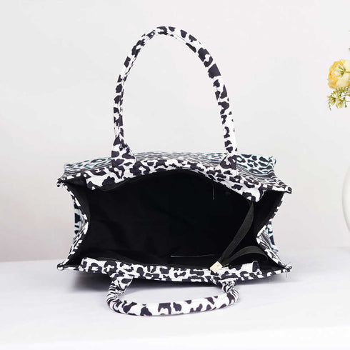 Black and White Leopard Printed Box Tote Bag - Uncommongifts.in